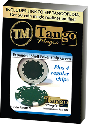 Expanded Shell Poker Chip Green plus 4 Regular Chips (PK001G)  by Tango Magic - Trick